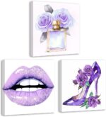 BJYCHG Girls Fashion Wall Art Makeup Room Wall Decor 3 Pieces Perfume Lips High ... - Image 2