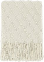 BOURINA Beige Throw Blanket 50x60 Inches Throw Textured Solid Soft Sofa Couch De... - Image 2