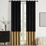 BULBUL Black Gold Color Block Window Curtains Panels 84 inches Long Velvet Farmh... - Image 2
