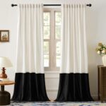 BULBUL Velvet Curtains 90 inches Long for Living Room Cream Ivory Black,2 Panels... - Image 2