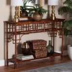 Bali & pari Sebalio Tortoise Natural Rattan Console Table with Open Shelf – Vint... - Image 2
