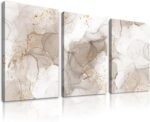 Beige Abstract Wall Art Set of 3,Beige Gold Boho Wall Decor Living Room,Netural ... - Image 2