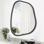 Black Asymmetrical Mirror Irregular Oval Wall Mirror Modern Wood Frame Unique Sh... - Image 2