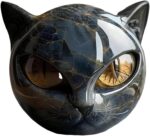 Black Cat Stone Sculpture,Figurine Handcrafted Look Resin Statue,with Amber Eyes... - Image 2