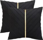 Black Pillow Covers 18 x18 Pack of 2 with Gold Leather Soft Velvet Throw Pillow ... - Image 2