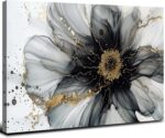 Black and White Gold Abstract Wall Art Modern Wall Decor Marble Flower Fluid Pic... - Image 2