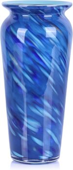 Blown Glass Blue vase, Blue Home Decor, Modern Art Wide Mouth vase for Living Ro... - Image 2