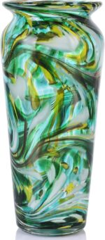 Blown Glass Green vase, Green Home Decorations, Modern Art Wide Mouth vase for L... - Image 2