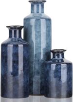Blue Ceramic Vase Set - 3 Blue Small Vases, Farmhouse Country Flower Vase Home D... - Image 2
