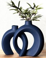 Blue Vase Set of 2 - Donut Navy Vases Home Decor, Modern Coastal Decor - Decorat... - Image 2