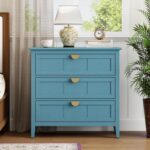 Blue Wood 3-Drawer Storage Cabinet, Modern Accent Chest with Solid Wood Legs & G... - Image 2