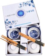 Blue and White Porcelain Rice Bowls Set of 4 with Bamboo Chopsticks, 12 oz Hand-... - Image 2