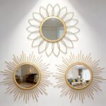 Boho Sunburst Wall Mirror Set of 3, 12 Inch Round Antique & Modern Metal Wall Ar... - Image 2