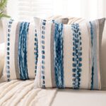 Boho Throw Pillow Covers 18x18 Set of 2 Farmhouse Decorative Cushion Case Stripe... - Image 2