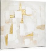 Briful Neutral Abstract Wall Art for Living Room, Textured White and Gold Canvas... - Image 2