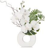 Briful Orchid Artificial Flowers 16.1'' White Orchid Silk Flowers with Ceramic V... - Image 2