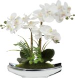 Briful Orchids Artificial Flowers 15" White Phalaenopsis Orchid with Silver Pots... - Image 2
