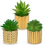 Briful Succulents Plants Artificial in Gold Ceramic Pots (Set of 3), Small Fake ... - Image 2