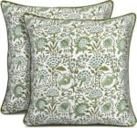 CPC 100% Cotton Throw Pillow Covers 20x20 Inch, Set of 2 Green Block Print Patte... - Image 2