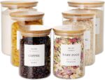 CZZGSM Set of 6 Glass Flour and Sugar jars with 132 Kitchen Pantry Labels - Thic... - Image 2