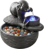 Ceramic Elephant Tabletop Water Fountain – Small Indoor Fountain with LED Light,... - Image 2
