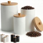 Ceramic Kitchen Canisters for Countertop Set of 3 with Airtight Bamboo Lids - Wh... - Image 2
