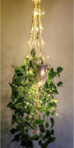 Comtelek Macrame Plant Hanger with Lights Indoor Hanging Planter Basket with Woo... - Image 2