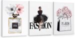 CoziTech Framed Fashion Women Canvas Wall Art for Girls Bedroom Decor, Flower Mo... - Image 2