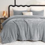 CozyLux Fluffy Queen Comforter Set - Super Soft Faux Fur Grey Comforter Queen Si... - Image 2