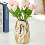 Cream White Ceramic Vase for Flowers, Gold Flower Vase Modern Home Decor, Small ... - Image 2