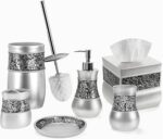 Creative Scents Crackled Glass Silver Bathroom Accessories Set - 6 Piece Bathroo... - Image 2