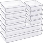 Criusia Drawer Organizer, 10 Pack Large Clear Plastic Set, 3 Size Versatile Bath... - Image 2