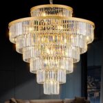 Crystal Chandeliers Large 40" 28 Lights Modern Round Chandelier Luxury Gold 7-Ti... - Image 2