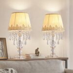 Crystal Table Lamp Set of 2, Bedside Lamps with Beige Chiffon Fabric Lampshade, ... - Image 2
