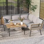 DWVO 4-Piece Outdoor Sectional Sofa Set, All-Weather Wicker L-Shaped 5-Seater Pa... - Image 2