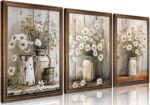 Daisy Bathroom Canvas Wall Art Set of 3, Vintage Rustic Farmhouse Wall Decor Pai... - Image 2