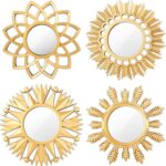Dandat Set of 4 Gold Mirrors for Wall Decor Small Circle Flowers Mirrors Decorat... - Image 2