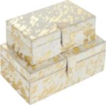 Deco 79 Leather Handmade Decorative Box Decorative Keepsake Boxes with Gold Foil... - Image 2