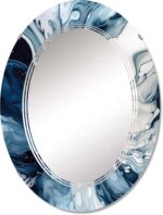 DesignQ Abstract wall mirror, Oval Modern mirror, Round Blue bathroom mirror, Ab... - Image 2