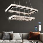 Dimmable Crystal Chandelier, Modern Rectangular 2 Ring LED Pendant Light with Re... - Image 2