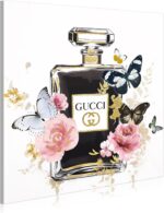Dream Land Fashion Perfume Bottle Wall Art: Trendy Pink Gold Flowers Canvas Pain... - Image 2