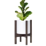 D'vine Dev Planter Pot with Stand - 8 Inch Plastic Cylinder Flower Pot with Wood... - Image 2