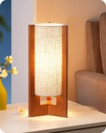 EDISHINE 13.5" Small Table Lamp, Walnut Wood Cylinder Nightstand Lamp for Bedroo... - Image 2