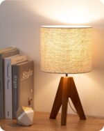 EDISHINE Tripod Table Lamp, Small Cute Bedside Lamp with Linen Beige Lampshade, ... - Image 2