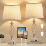 EJIAXIN Bedside Table Lamp for Bedroom Set of 2 - Beige Nightstand Lamps with US... - Image 2