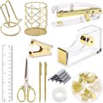 EOOUT Gold Office Supplies Set Desk Accessories, Acrylic Stapler Set Staple Remo... - Image 2