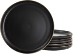 Elama Paul 6 Piece Stoneware Dinner Plate Set in Matt Black with Gold Rim - Image 2