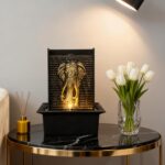Elephant Water Wall Fountain, Black Gold Leaf Relief Wall Fountain for Home Offi... - Image 2