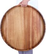 Extra Large 20INCH Premium Acacia Wood Tray Round Ottoman Tray with Handles Wood... - Image 2