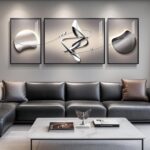 Extra Large Framed Modern Abstract Wall Art for Living Room, 3 Piece Black Grey ... - Image 2